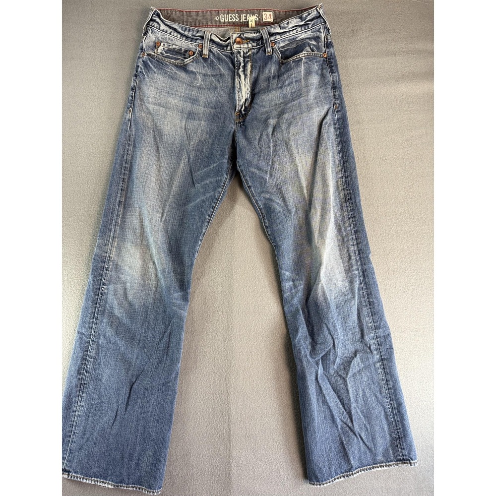 Guess Jeans The Cliff Jeans Mens 34x32 Med Wash Blue Relaxed Bootcut Denim